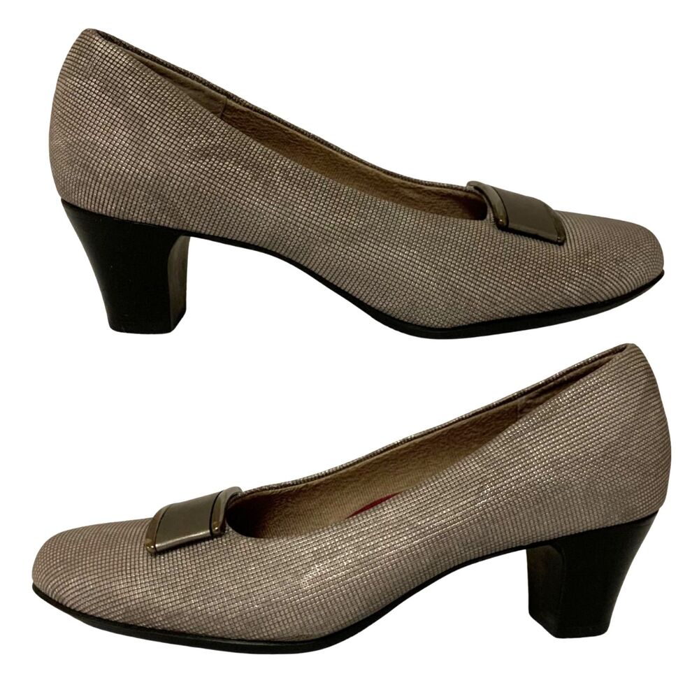 Munro American Comfort Flats Grey Metalic Print Block Heels Size 6.5 - Picture 2 of 9